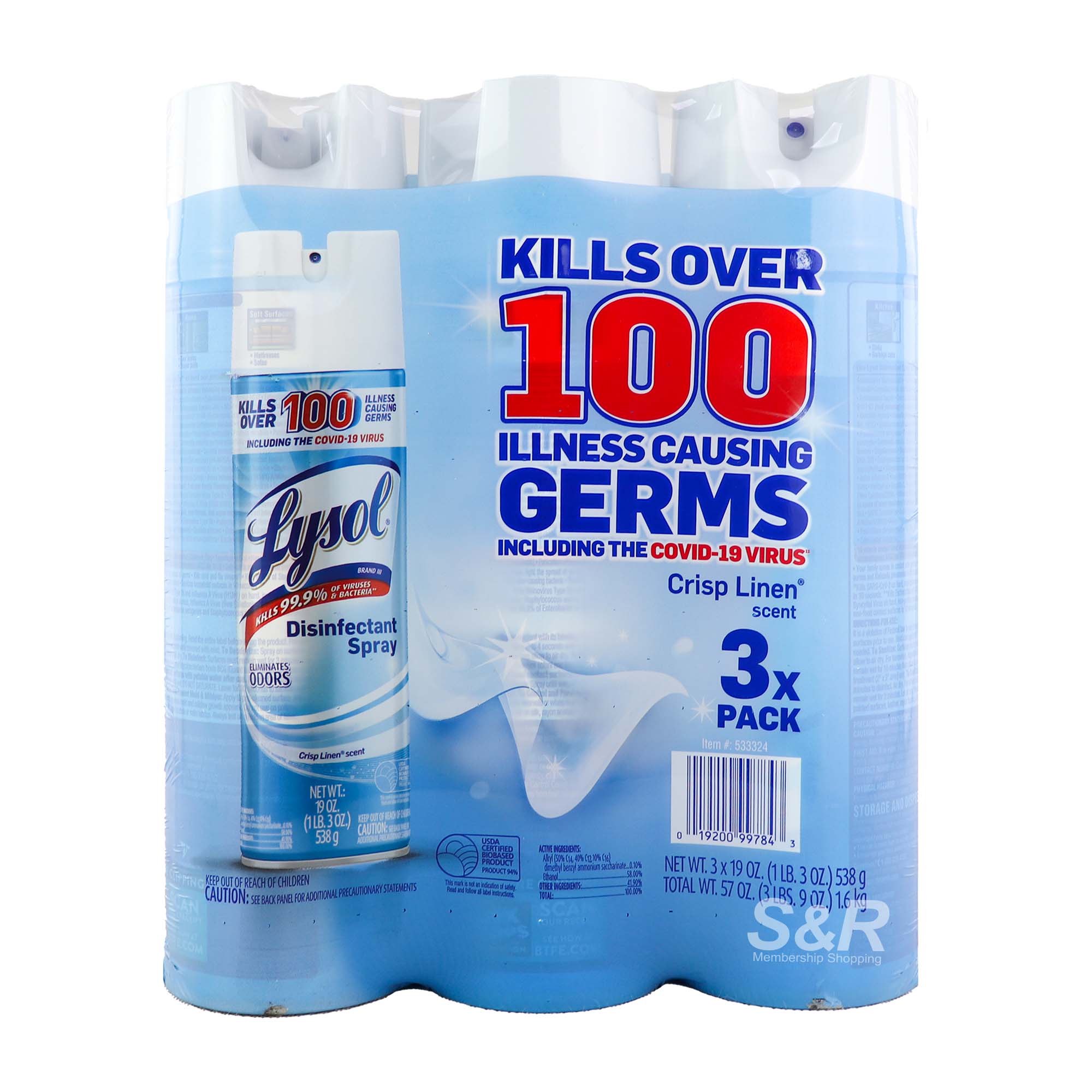 Lysol Crisp Linen Disinfecting Spray (538g x 3pcs)